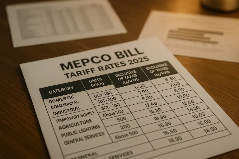 Mepco Bill Tariff Rates 2025 Chart